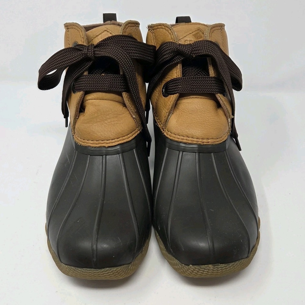Sperry Top Sider Saltwater 2 Eye Insulated Leather Blk Brown Duck Boots Sz 9